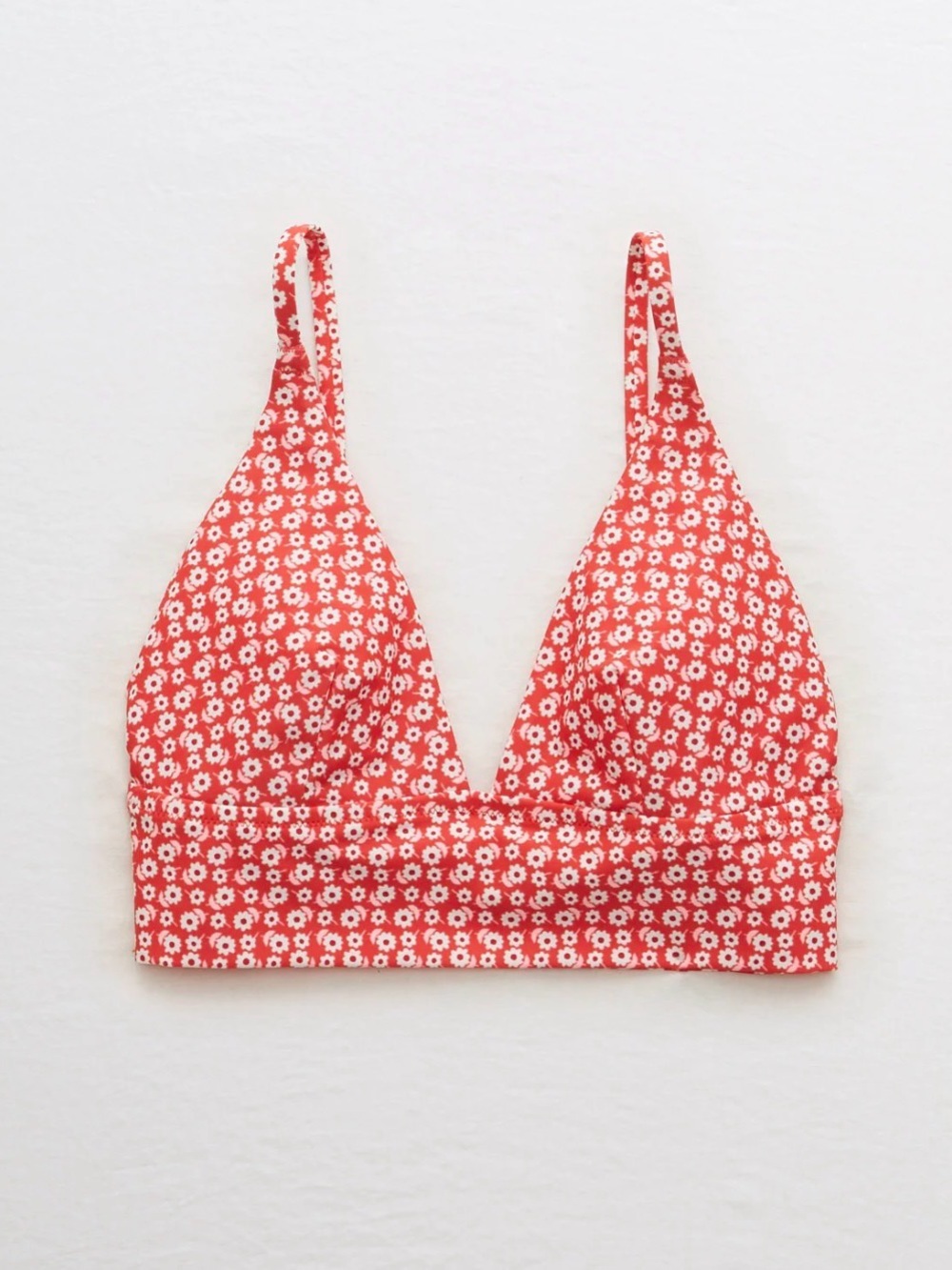 Red Floral Triangle Bikini Top